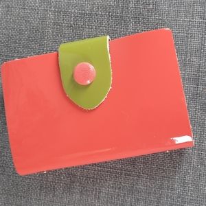 Pink Green Patent Leather Business Credit Photo Card Cards Wallet ***As Is Flaw